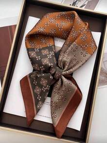 1pc Women's Spring/Summer Printed Silk-Like 70cm Square Scarf, Versatile Neck Wrap, Suitable For Daily Use,Beach,Holiday - Caramel Coffee - View 5