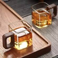 6 Pieces Of Glass Wooden Single-Layer Cups, High Borosilicate Glass Tea Cups, Large Capacity Drinking Coffee Cups, Wooden Handle Drinking Cups, Household Milk Tea And Juice Single-Layer Cups, Small Capacity Freshly Ground Coffee Cups, Walnut Wood Handle Coffee Cups, Household Breakfast Milk Tea Cups And Beverage Cups, Gifts - Multicolor - View 4