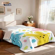 1pc Easter Theme Printed Flannel Throw Blanket, Featuring Colorful Rabbit Patterns, Soft & Comfortable, Suitable For All Seasons, For Sofa, Bed, Office, Camping, Travel, Year-Round Gift - Multicolor - View 4
