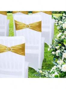 20pcs Butterfly Chair Sash Belt, Elastic Chair Cover Tie With Buckle, Universal Stretchy Chair Bows, Holiday Wedding Party Decor (Gold) - Dập vàng nóng - Xem 5
