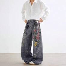 Pantalones Vaqueros Rectos con Cadena 3D para Hombre y Mujer - Estilo Vintage Americano, Estampado Distópico y Diseño Desgastado - Impresión 3D transfronteriza n7017nzm - Ver 10