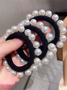 5pcs/3pcs/1pc Faux Pearl Headband, Fashion Hair Accessories For Women Ponytail Holders Hair Elastics Hair Rubber Bands Scrunchies Hair Rope Elastic Hair Tie Beauty Home Bedroom Decor - Black and White - View 9