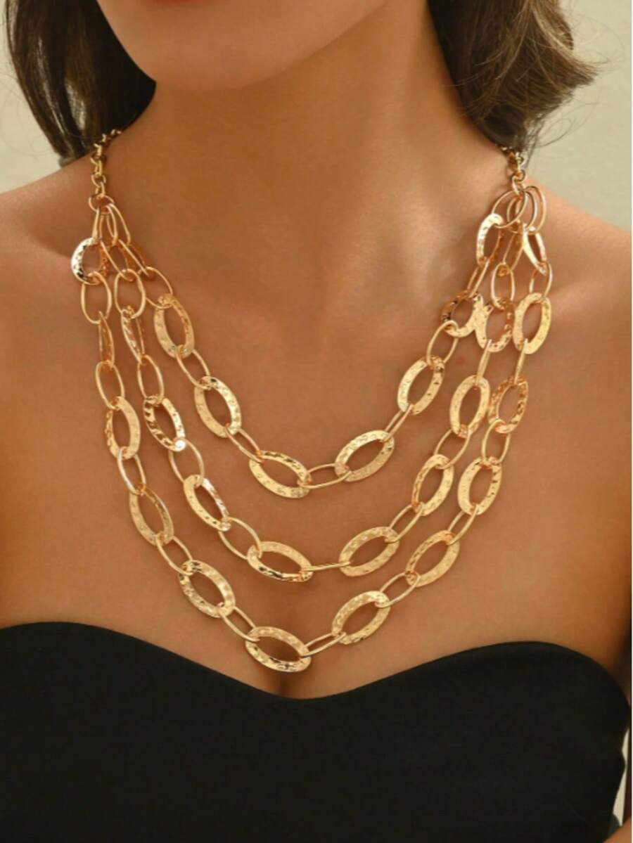 1pc Minimalist Multi-Layer Metal Fashionable Elegant Choker Necklace - Yellow Gold - View 1