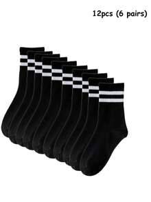 5 Pairs Striped, Solid Color, And Heart Print Athletic Socks - Multicolor - View 9