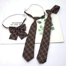 1 Set Classic School Uniform Plaid Tie & Bow Tie Combo - Multicolor - View 3