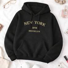 Women's Kangaroo Fleece Hoodie With Pockets, Tumblr Style Sweatshirt - 黑色 - 查看 4