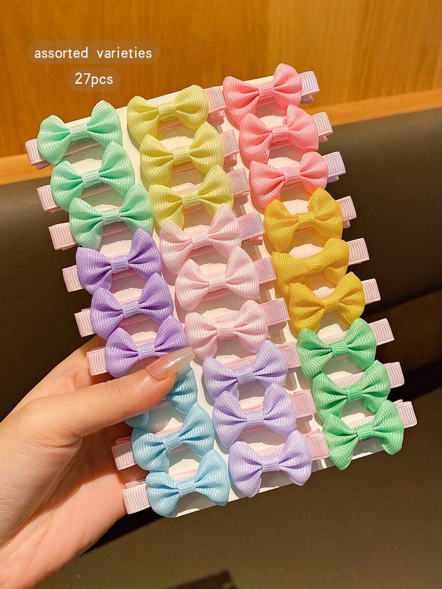 27pcs Random Color Fabric Bowknot Hair Clips, Cute Sweet Hair Accessories Suitable For Daily Use - Multicolor - View 1