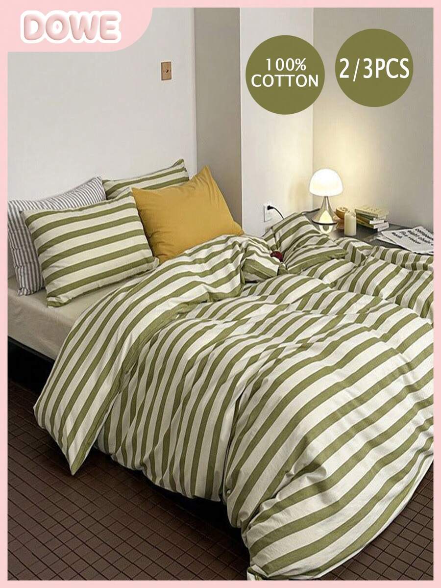Bộ ga trải giường kẻ sọc 100% cotton (không bao gồm ruột chăn) - Mềm mại và thoáng khí, bộ ga trải giường in họa tiết kẻ sọc hiện đại, phù hợp cho phòng ngủ/phòng khách, trang trí nhà cửa và ký túc xá thiết yếu, bộ ga trải giường thoải mái cho mọi mùa. - Nhiều màu - Xem 1