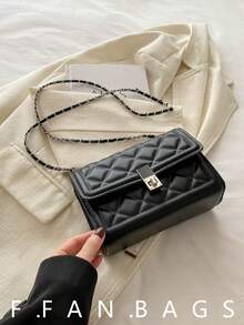 1pc Fashionable Solid Color Embossed Flap Chain Mini Shoulder Bag For Women - Black - View 10