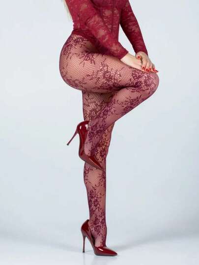 1 Pair Women's Sheer Mesh Tights/Stockings, Fishnet Stockings, High Waist Slimming Fit, Suitable For Various Occasions, Plus Size