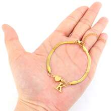 1pc New Fashion Initial Heart Golden Stainless Steel Herringbone Chain Bracelets For Women - Yellow Gold - View 3