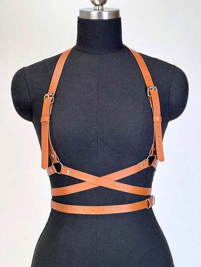 1pc Women's Elegant PU Leather Chest & Waist Cincher Belt, Streetwear Body Harness Suitable For Daily Commute, Holidays, Parties, Halloween, Christmas Outfit Accessory