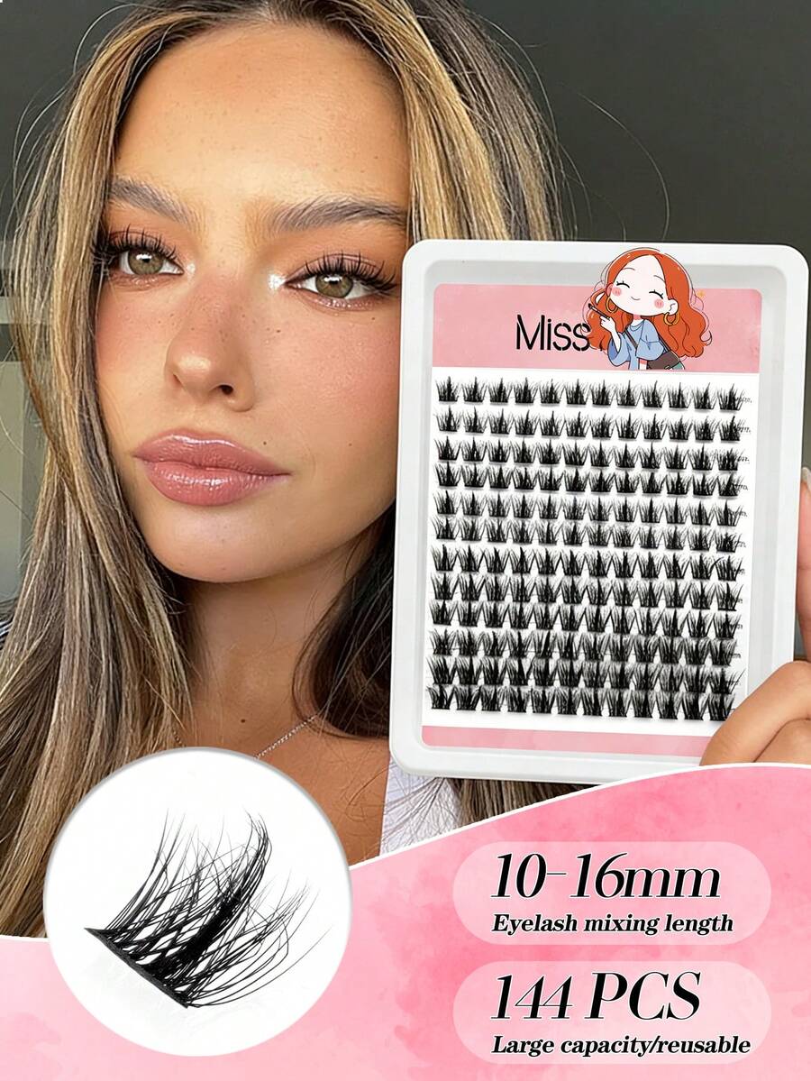 Waloshow 12 Pairs 10-16MM Mixed Natural Segmented False Eyelashes, Thick & Curly, For Daily Wear & Party - D - View 1