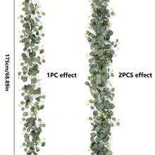 1/2pcs Artificial Eucalyptus Wreath, White Flowers, 5.9ft/180cm Silver Eucalyptus Leaves & Gypsophila Wreath, Artificial Greenery Garland, Suitable For Wedding, Party, Fireplace, Table Runner, Home Decor, Office Decor, Summer Decor - Apple Leaf Cane-green - View 2