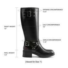 Women's Square Toe Motorcycle Boots Side Zipper Knee High Boots Chunky Low Heel Buckle Decorated Fashion Casual Riding Boots Festival Woman Shoes - 鏽棕色 - 查看 5