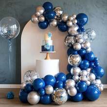蓝银色气球，10英寸海军蓝气球，珍珠蓝金属银色亮片乳胶气球，适用于男孩生日、婴儿派对、性别揭晓派对…… - 查看 3