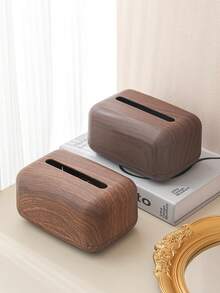 1pc Faux Wood Grain Tissue Box, Wooden Grain Napkin Holder, Creative Multifunctional Storage Box, Suitable For Living Room, Bedroom, Dining Room - View 4