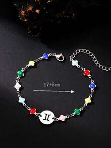 1pc Fashionable Personalized Women's 12 Zodiac Stainless Steel Enamel Bracelet, Suitable For Daily Wear - Multicolor - View 2