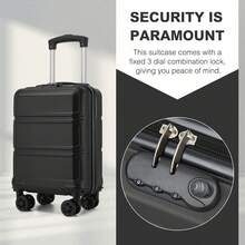 15-Inch Cabin Suitcase (40x30x20 Cm) Under-Seat Luggage, ABS/PC Hard Shell Trolley With 4 Removable 360° Swivel Wheels And 3-Digit Lock, Lightweight Small Travel Trolley For Christmas Holidays, New Year's Holidays, Solo Travel, Weekend City Breaks, Business Trips, Unisex For Women And Men - Black - 查看 7