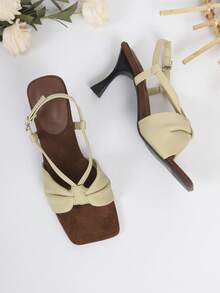 Girl's New Mint Green Square Toe Thin Heel Sandals, Twist Strap One-Piece Backless Gentle Breeze High Heels, Spring/Summer Office Wear - Mint Green - View 5