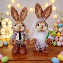 Easter Rabbit Table Decorations Cute Straw Mini Bunny Figurines Tabletop Centerpieces For Home Spring Party - J - View 1