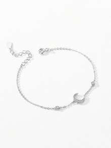 1pc Fashionable 925 Sterling Silver Shiny Moon Chain Bracelet, Women Personalized Jewelry Gift - Silver - View 1