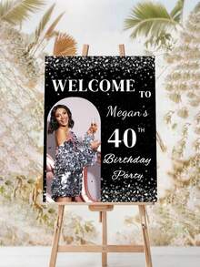 1pc Personalized Black & Gold Style Birthday Poster, Customized Birthday Welcome Sign With Photo, Frameless Canvas Poster - Suitable For Customizing Birthday Party Welcome Banner For Any Age Group, Black & Silver Personalized Birthday Party Decor, Includes Customized Photo, Age And Name - Multicolor - View 4