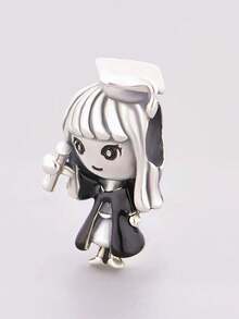 1件 S925 純銀畢業女孩穿孔珠，黑色樹脂學士帽與畢業證書吊墜，DIY 手鍊吊墜珠 - 銀色 - 查看 4