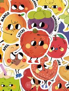 50pcs Fruit-Themed Stickers For Notebooks, Phone Cases, And Skateboards - Fruit-themed - View 1