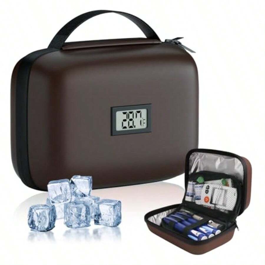 Insulin Cooler Travel Case Wit Temperature Display A Apved Diatic Cooling Bag Insulin Pens And Supplies Refrigerated Medicine Organizer Wit 2 Ice Packs - 棕色 - 查看 1
