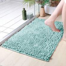 1pc Minimalist Soft Chenille Absorbent Non-Slip Bathroom Mat, Toilet Mat - Sky Blue - View 8