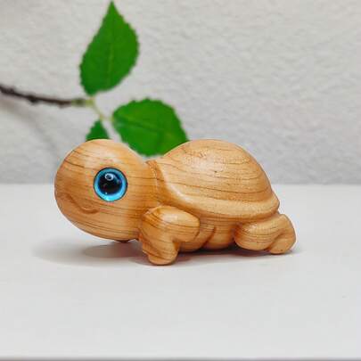 1pc Handcrafted Wooden Turtle Figurine, Natural Wood Carving Decor For Bookshelf, Living Room, Office Cabinet, Entryway - No Electricity Required