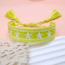 1件手工编织手链，带刺绣五角星图案 - 熒光色 - 查看 7