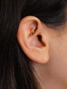 1 pieza Pendiente de mujer de acero inoxidable chapado en oro de 18K, anillo de septum de nariz de material de zirconia 316L, joyería de piercing de nariz para mujer, pendiente/arete de cartílago de oreja de doble capa, pendiente de lóbulo de la oreja, pendiente de hélix de la oreja, pendiente de trago de la oreja, anillo de nariz, joyería de piercing de lóbulo de la oreja, ligero e hipoalergénico - Amarillo Oro - Ver 8