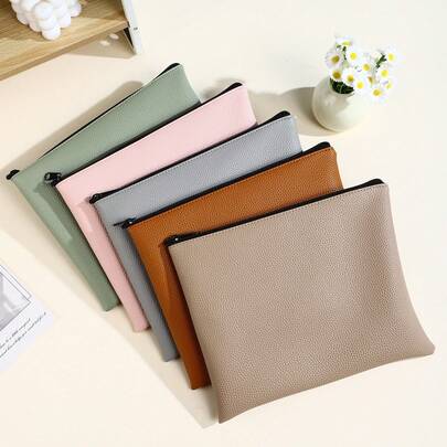 حافظة وثائق جلدية مزودة بسحاب بمقاس A5، بمقاس 25 سم * 20.5 سم، حقيبة تخزين القرطاسية، حقيبة تنظيم مستحضرات التجميل الكبيرة، تخزين مستحضرات التجميل، حقيبة يد/سفر للنساء