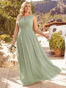 EVERPRETTY Elegant Sleeveless Round Neck Sequin High Waist Sage Green Bridesmaid Dress, Party Dress, Semi-Formal Evening Gown, Valentine's Day Dress - Mint Green - View 6