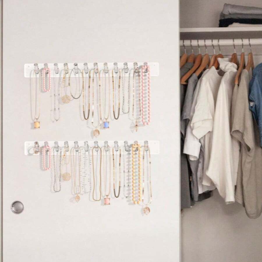 3 件套 8 孔壁挂式首饰收纳架，带项链、手链和耳环挂钩 - 防缠绕展示架，首饰塔 - 透明色 - 查看 1