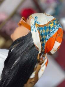 1pc Women's Luxury Printed 70*70cm Silk Bandana Scarf, Fashionable Design Suitable For Daily Wear, Spring - White - View 3