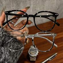 2副男女通用复古经典圆框铆钉透明塑料眼镜 - 黑色灰色-2副 - 查看 4