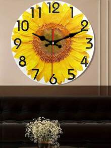1 pieza Reloj de pared redondo de 12 pulgadas con impresión realista en 2D de girasol, reloj de escritorio silencioso de cuarzo adecuado para el hogar, la oficina y la escuela (baterías no incluidas) - Multicolor - Ver 6