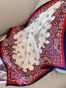 1 pieza Pañuelo cuadrado de 70 cm con estampado de paisley, pañuelo versátil, pañuelo para la cabeza, pañuelo para el cuello para hombres - Anacardo doble rojo - Ver 1