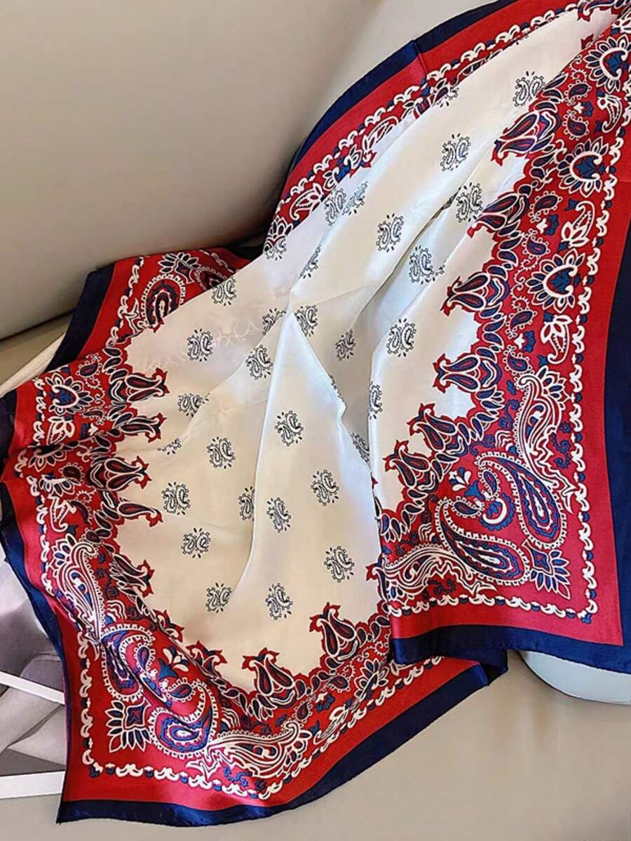 1 pieza Pañuelo cuadrado de 70 cm con estampado de paisley, pañuelo versátil, pañuelo para la cabeza, pañuelo para el cuello para hombres - Anacardo doble rojo - Ver 1