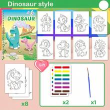 Children's Watercolor Pattern Coloring Book, Comes With Paints And Brushes, Cute Animal Coloring Book, Princess Animal & Unicorn Coloring Book, Back To School Gift, Drawing & Doodle Book - Multicolor - View 5