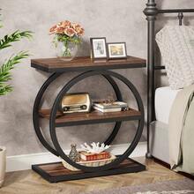 LITTLE TREE End Table With 3 Storage Shelves, Side Table With Black Metal Frames, Industrial Small Sofa Side Table For Living Room, Slim Nightstand And Bedside Table For Bedroom,Rustic Brown - Rustic Brown - 查看 11