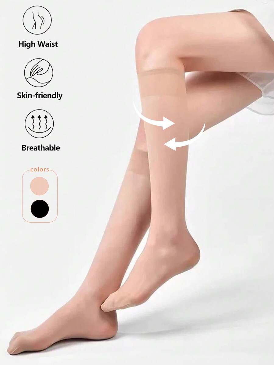 1pc Women's Transparent Thigh High Stockings, Anti-Snag, Skin-Friendly Nude Color, Versatile Mid-Calf Socks, Suitable For Spring & Autumn - Multicolor - View 1