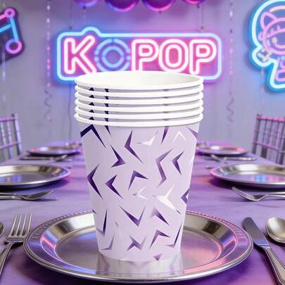10/20/40 pièces Gobelets de fête d'anniversaire K-Pop de 9 oz, gobelets de fête à thème musical magique, gobelets jetables à motif d'énergie violette pour la décoration de fête d'anniversaire de chanteur, baby shower, enterrement de vie de garçon