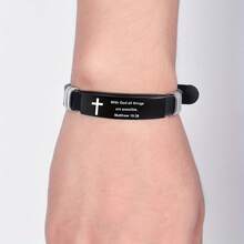 304 304 Stainless Steel Bible Bracelet With An Adjustable Black Strap, Featuring Phrase 'With God All Things Are Possible.'Matthew 19:26, A Stylish And Minimalist Men'S Bracelet QYRW - Black - View 7
