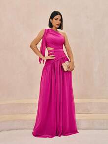 One-Shoulder Bridesmaid Dress With An Asymmetrical Waist Cutout. - 有閃光的粉紅色 - 查看 1
