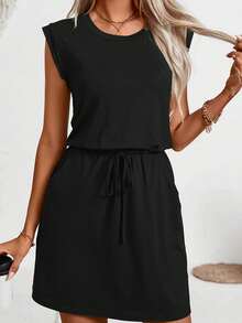 Women's Solid Color Bodycon Mini Dress With Short Sleeves Black Elegant Summer - Black - View 5