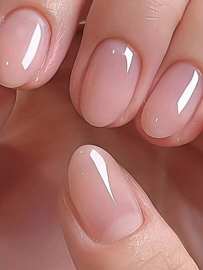 24pcs/Set Short Oval Nude Glossy Press-On Nail Stickers, Macaron Candy Colors Acrylic Full Cover False Nails, Includes 1pc Jelly Gel And 1pc Nail File, Suitable For Women And Girls Daily Work, Study And Party